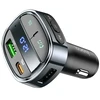 Car charger Hoco USB A + USB C PD QC3.0 5A 30W with digital display + transmitter FM BT E70 obsidian juodas