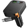 Automobilinis įkroviklis Hoco su ištraukiamu laidu 2 x USB C + USB A QC PD 65W NZ18 juodas