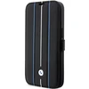 Apple iPhone 14 Pro BMW Bookdėklas odinis Stamp Mėlyna Lines (BMBKP14L22RVSK) juodos spalvos