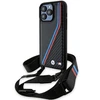Apple iPhone 15 Pro BMW dėklas M Edition Carbon Tricolor Lines &amp; Strap (BMHCP15L23PSVTK) juodos spalvos