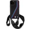 Apple iPhone 13 / 14 / 15 BMW dėklas M Edition Carbon Tricolor Lines &amp; Strap (BMHCP15S23PSVTK) juodos spalvos