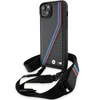 Apple iPhone 13 / 14 / 15 BMW dėklas M Edition Carbon Tricolor Lines &amp; Strap (BMHCP15S23PSVTK) juodos spalvos