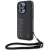Apple iPhone 15 Pro Max BMW dėklas Signature odinis Wordmark Cord (BMHCP15X23RMRLK) juodos spalvos