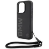 Apple iPhone 15 Pro Max BMW dėklas Signature odinis Wordmark Cord (BMHCP15X23RMRLK) juodos spalvos