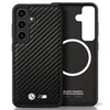 Dėklas BMW Leather Carbon MagSafe Samsung Galaxy S25 juodos spalvos