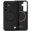 Dėklas BMW Leather Half Textured MagSafe Samsung Galaxy S25 juodos spalvos