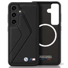 Dėklas BMW Leather Oversized Stripes MagSafe Samsung Galaxy S25 juodos spalvos