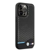 BMW Leather Carbon telefono dėklas iPhone 14 Pro Max, juodas