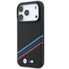 BMW M Quadrille dėklas su Kevlar raštu, tricolor linijomis ir metaliniu logotipu, MagSafe, skirtas iPhone 18 Pro / 17 Pro
