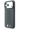 Dėklas BMW M Mėlyna Perfo Metal Logo MagSafe do iPhone 18 Pro / 17 Pro pilka