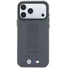 Dėklas BMW M Mėlyna Perfo Metal Logo MagSafe, skirtas iPhone 18 Pro Max / 17 Pro Max, pilkas