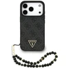 GUESS dėklas, skirtas IPHONE 17 Pro, suderinamas su MagSafe GUHMP17LP4TSDPPSK (4G PU su dirželiu, trikampio logotipu), juodas