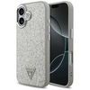 Dėklas Guess Glitter Triangle Logo MagSafe skirtas Apple iPhone 17 sidabro spalvos