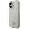 Dėklas Guess Glitter Triangle Logo MagSafe skirtas Apple iPhone 17 sidabro spalvos
