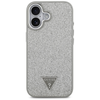 Dėklas Guess Glitter Triangle Logo MagSafe skirtas Apple iPhone 17 sidabro spalvos