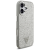 Dėklas Guess Glitter Triangle Logo MagSafe skirtas Apple iPhone 17 sidabro spalvos