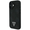 Originalus Dėklas GUESS Grained Hot Stamp Peony Triangle Logo MagSafe skirtas Apple iPhone 16 juodos spalvos