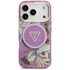 Dėklas Case Guess IML Glitter Flowers Triangle MagSafe for Apple iPhone 17 Pro Max violetinė