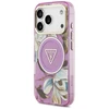 Dėklas Case Guess IML Glitter Flowers Triangle MagSafe for Apple iPhone 17 Pro Max violetinė