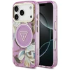 Dėklas Case Guess IML Glitter Flowers Triangle MagSafe for Apple iPhone 17 Pro Max violetinė