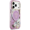 Dėklas Case Guess IML Glitter Flowers Triangle MagSafe for Apple iPhone 17 Pro Max violetinė