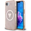 Guess IML Metal Glitter 4G Circle Triangle MagSafe dėklas iPhone 16e - rožinis