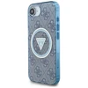 Guess IML Metal Glitter 4G Circle Triangle MagSafe dėklas, skirtas iPhone 16e - Mėlyna