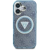 Guess IML Metal Glitter 4G Circle Triangle MagSafe dėklas, skirtas iPhone 16 - Mėlyna