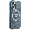 Guess IML Metal Glitter 4G Circle Triangle MagSafe dėklas, skirtas iPhone 16 Pro Max - Mėlyna