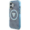 Guess IML Metal Glitter 4G Circle Triangle MagSafe dėklas, skirtas iPhone 16 - Mėlyna