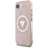 Guess IML Metal Glitter 4G Circle Triangle MagSafe dėklas iPhone 16e - rožinis