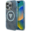 Guess IML Metal Glitter 4G Circle Triangle MagSafe dėklas, skirtas iPhone 16 Pro - Mėlyna