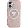 Guess IML Metal Glitter 4G Circle Triangle MagSafe dėklas iPhone 16 - rožinis