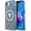 Guess IML Metal Glitter 4G Circle Triangle MagSafe dėklas, skirtas iPhone 16e - Mėlyna