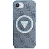Guess IML Metal Glitter 4G Circle Triangle MagSafe dėklas, skirtas iPhone 16e - Mėlyna