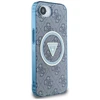 Guess IML Metal Glitter 4G Circle Triangle MagSafe dėklas, skirtas iPhone 16e - Mėlyna