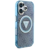 Guess IML Metal Glitter 4G Circle Triangle MagSafe dėklas, skirtas iPhone 16 - Mėlyna