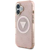 Guess IML Metal Glitter 4G Circle Triangle MagSafe dėklas iPhone 16 - rožinis