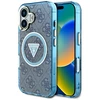 Guess IML Metal Glitter 4G Circle Triangle MagSafe dėklas, skirtas iPhone 16 - Mėlyna