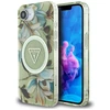 Guess IML Metal Glitter Flowers Triangle MagSafe iPhone 16e Dėklas - Žalias