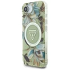 Guess IML Metal Glitter Flowers Triangle MagSafe iPhone 16e Dėklas - Žalias