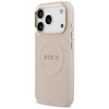 GUESS dėklas, skirtas IPHONE 17 Pro, suderinamas su MagSafe GUHMP17LPSAMSECP (PU su bijūnų karštu antspaudu), rožinis