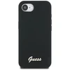 Dėklas Guess Silicone Script Metal Logo MagSafe iPhone 16e Case - Juodas