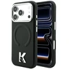 Karl Lagerfeld grūdėtos tekstūros reljefinis žiedas ir Kameo logotipas MagSafe dėklas iPhone 18 Pro / 17 Pro - Juodas