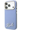 Dėklas Karl Lagerfeld Grained with Resin Signature Logo MagSafe, skirtas iPhone 18 Pro / 17 Pro, šviesiai mėlynas