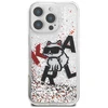 Karl Lagerfeld Liquid Blizgučiais puoštas „Choupette“ logotipo dėklas, skirtas iPhone 16 Pro – skaidrus