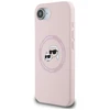Karl Lagerfeld dėklas skirtas Apple iPhone 16e (SE 4 2025) suderinamas su MagSafe KLHMPSE4SKCHTCP (Silicone Double Heads) rožinės spalvos