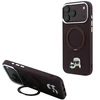 Dėklas Karl Lagerfeld with Ring Stand 360 Karl & Choupette Heads Pin MagSafe do iPhone 18 Pro / 17 Pro bordo spalvos