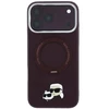 Dėklas Karl Lagerfeld with Ring Stand 360 Karl & Choupette Heads Pin MagSafe do iPhone 18 Pro / 17 Pro bordo spalvos