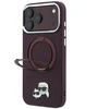 Dėklas Karl Lagerfeld with Ring Stand 360 Karl & Choupette Heads Pin MagSafe do iPhone 18 Pro / 17 Pro bordo spalvos